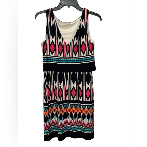 ELIZA J Geometric Print Shift Dress, Navy Multi, Size 4 NWOT - Picture 4 of 10